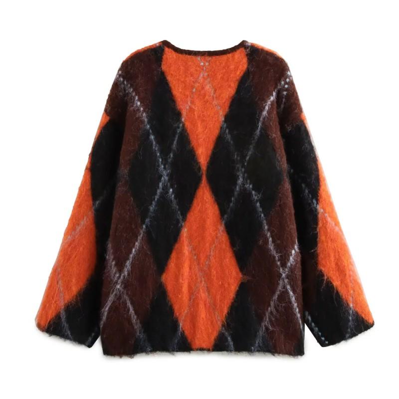 Womens Winter Loose Vintage Striped Knit Cardigan Long Sleeve Round Neck Casual Sweater Coat