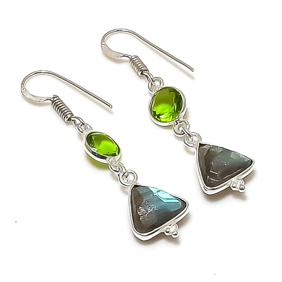 Натуральный Лабрадорит, Перидот Камень Серьга из стерлингового серебра 925 пробы 1,77  AE-11695