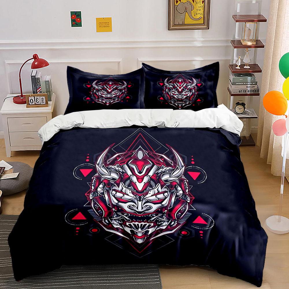 Samurai Demon Art Set Decor Bedding Set With 1 Duvet Cover 2 Pillowcases Single Double King Queen, Gift