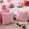 Valentine's Day Plush Pillow Cover with Heart Embroidery Jacquard Cushion for Sofa Living Room Decor (Pillow Not Included)