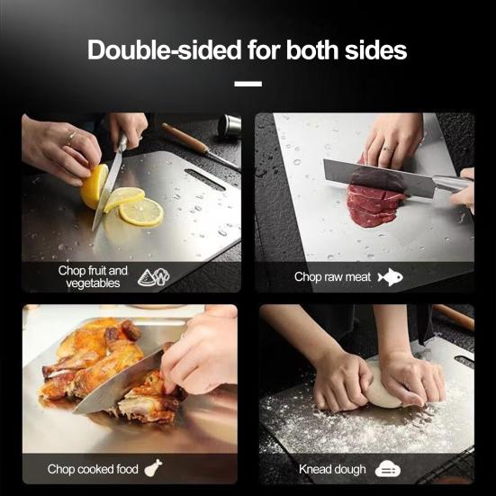Doppelseitige Schneidebrett Edelstahl Hackbrett Antibakteriell Geruchsneutral Küchenhackmatte für Fleisch Gemüse