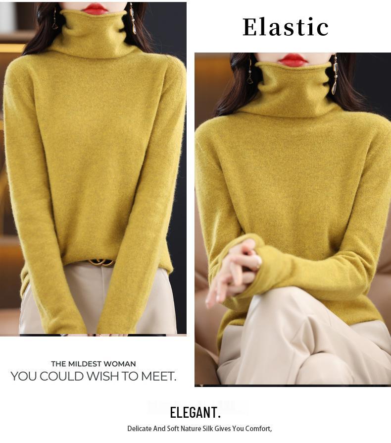 Women's Cowl Neck Wool Sweater: Slimming Autumn/Winter Cashmere Knit Base Layer, Long Sleeve.