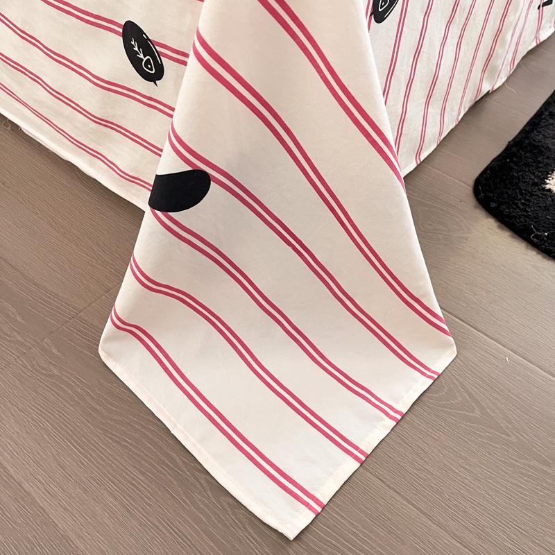 Ins Pink Stripe Bedding Set Towel Embroidery Duvet Cover Set Queen Twin Full Size Bed Flat Sheet Quilt Cover Pillowcases Kawaii