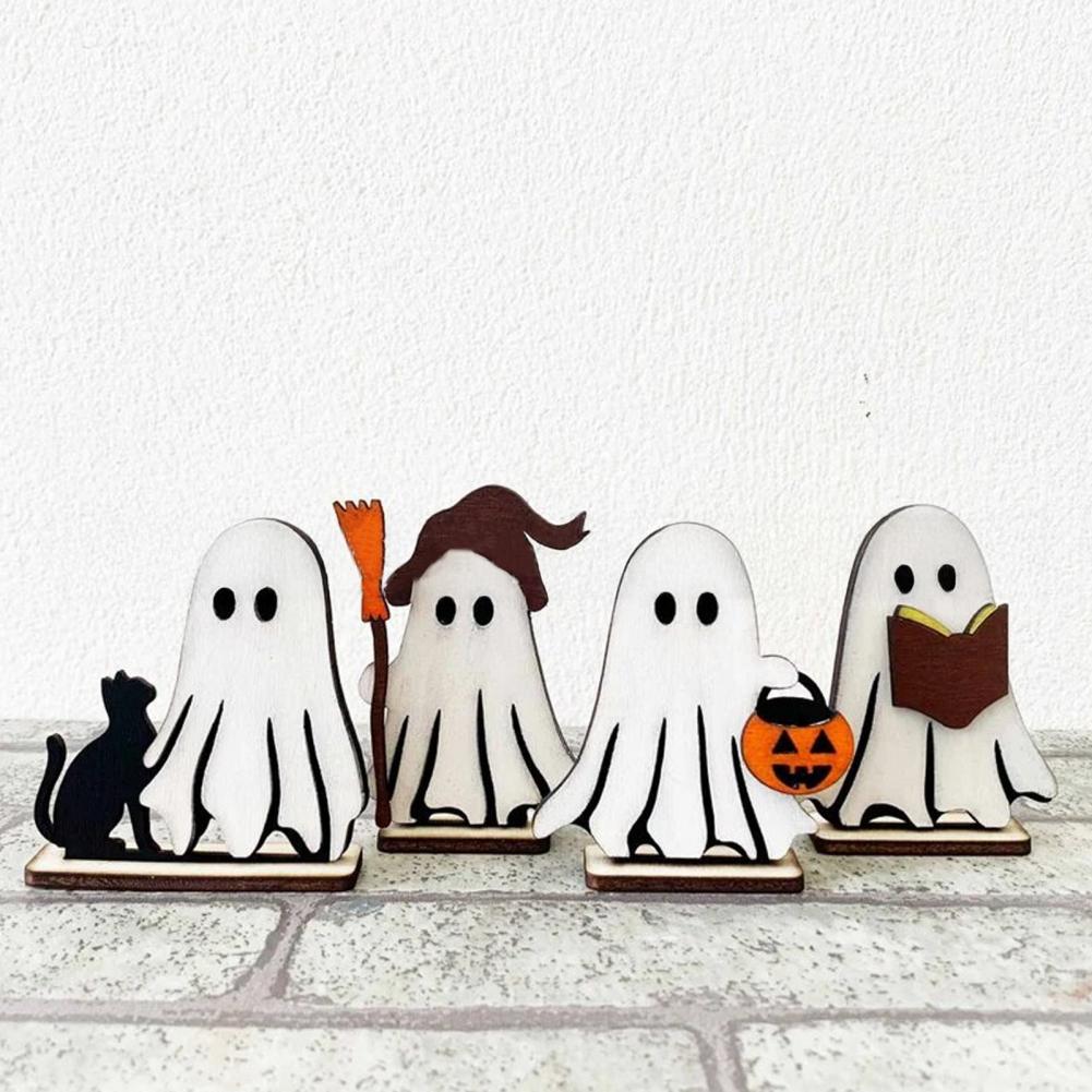 Halloween Ghost Ornaments Wooden Ghost Decorations Spooky Wooden Ghost Halloween Decorations for Table Office Desk