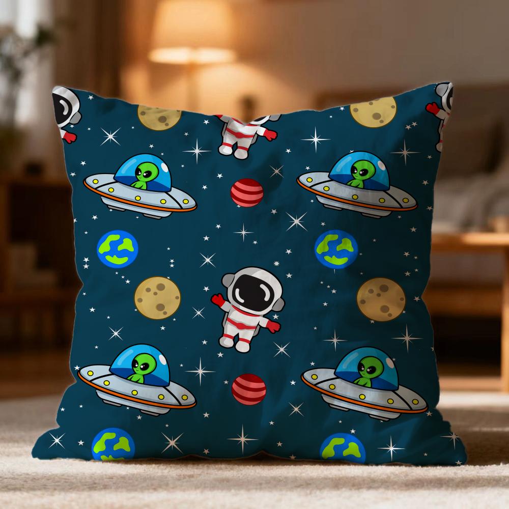 Fashion O-Oouter Space Cartooned Cushion Cover Soft Washable Pillow Case Multi-Scene for Couch Bed Travel Office Use