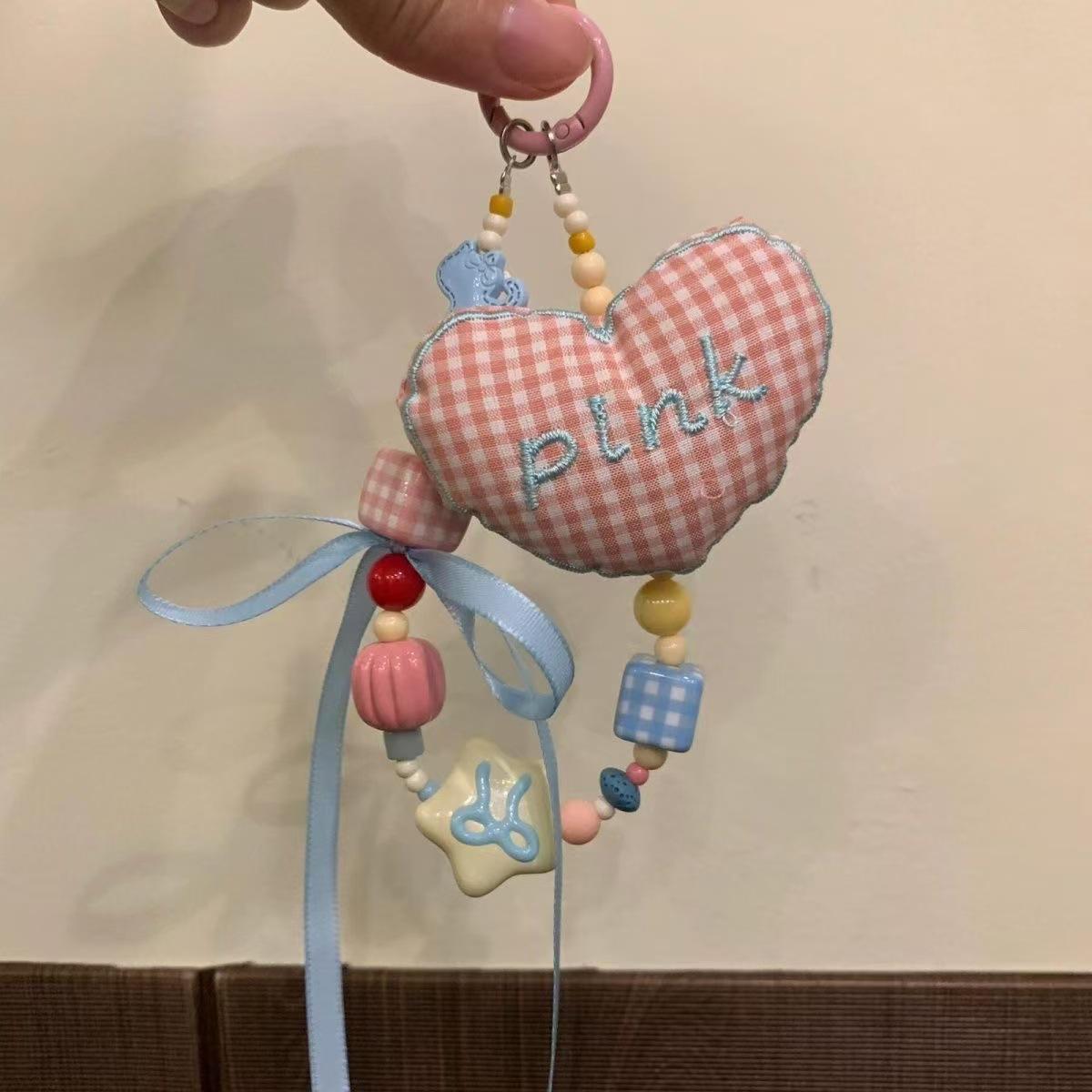 

Korea Dongdaemun Plaid Heart Phone Case with Chain & Camera Bag Pendant