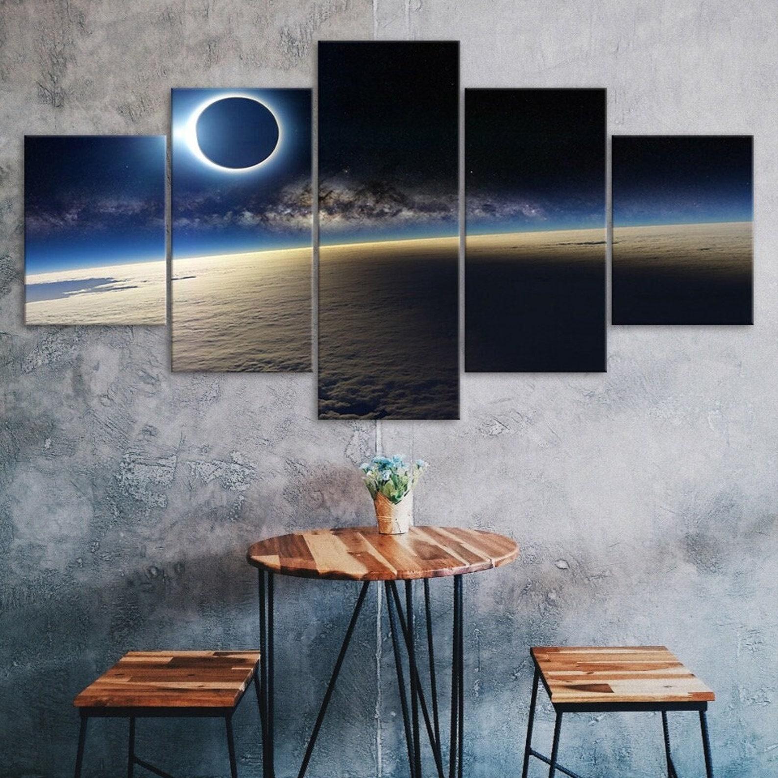

Eclipse Moon Sun Outer Space View 5 Piece Canvas Wall Art Multi Panel Print Modern Poster Home Decor Picture Gift For Him For Her 20X35 20X45 20X55CM