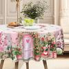 Pink Pastoral Tablecloth, Peach Blossom Bird Love Element Waterproof And Oil-Proof Leave-In, European Round Dining Table Cloth