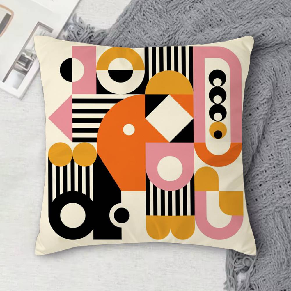 Geometric Bauhaus Pattern Art Doublesided Printed Square Decorative Cushion Cover for Sofa Living Room Home Decor