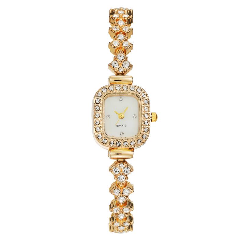 Popular Women's Fashion Watch with Mother-of-Pearl Rhinestone Dial and Bracelet - Elegant Casual Square Quartz Watch