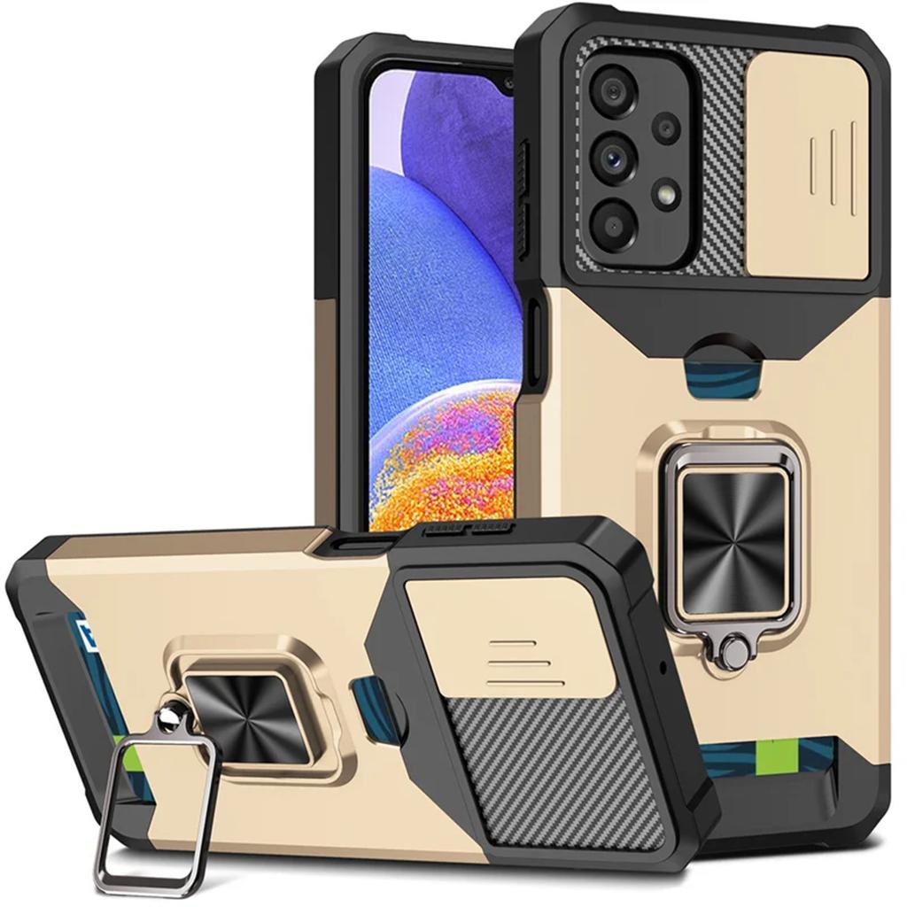 Samsung Galaxy A03 A04 A06 A54 A32 A52 A53 A25 A35 Card Holder case Ring Stand Rotating Slide Camera Lens Military Armor Case