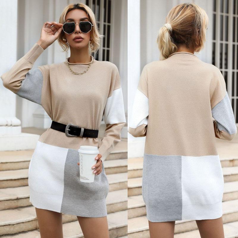Women's Crew Neck Sweater, Color-Block for Fall and Winter