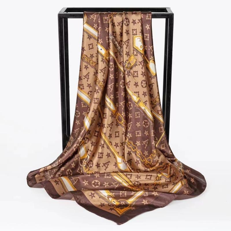 Simulation Silk Scarf Spring and Summer Versatile Sunshade 90 Square Scarf Painted Pearlescent Color Ding Women's Square Scarf Silk Scarf