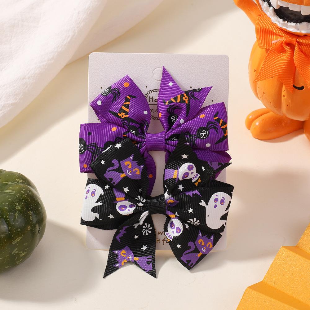 Popular Children'S Hair Accessories Set Accessories Halloween Ribbed Bow Hairpin Children'S Accessories 638