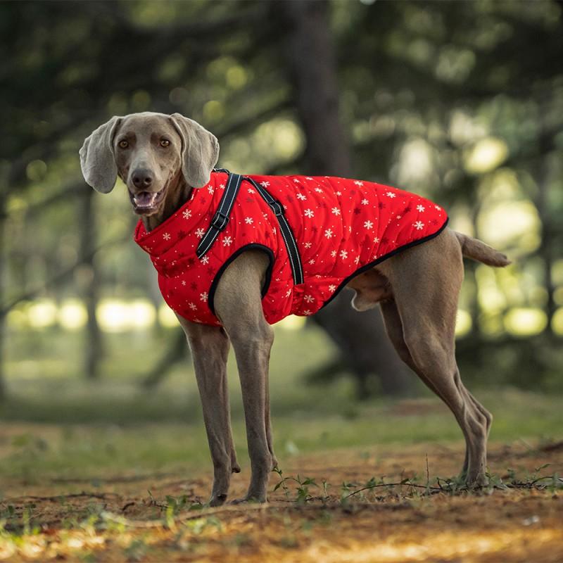 Reflective Pet Dog Winter Coat Large Breeds Outdoor Warm Cotton Jacket In Snowflake Plaid Gray
