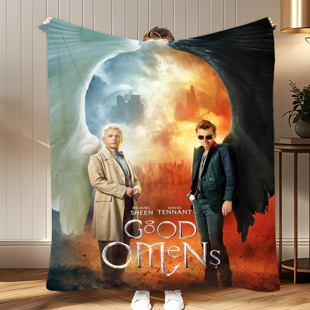 Book  Tv Series Good Omens Throw Soft Coral Fleece Blanket 310gsm Fluffy Warm Throw for Sofa Bed Couch Bedroom Decor