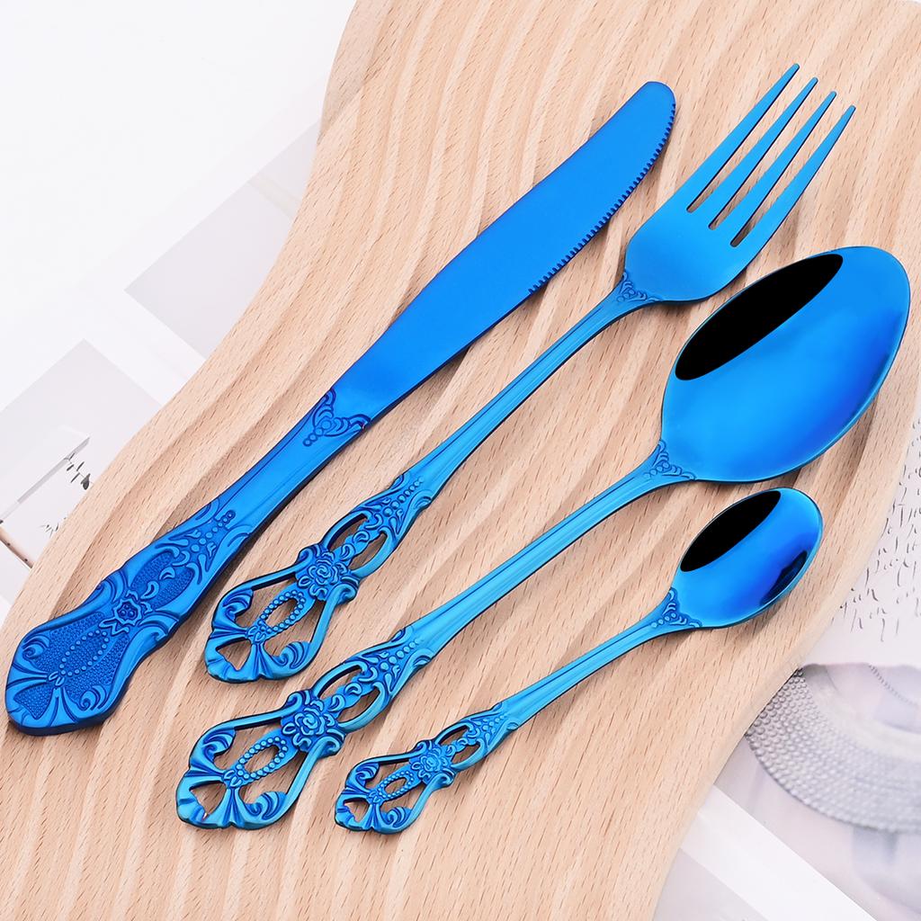 24Pcs Messer Gabel Kaffee Löffel Besteck Set Mehrfarbige Geschirr Set Edelstahl Besteck Geschirr Westlichen Küche Zubehör