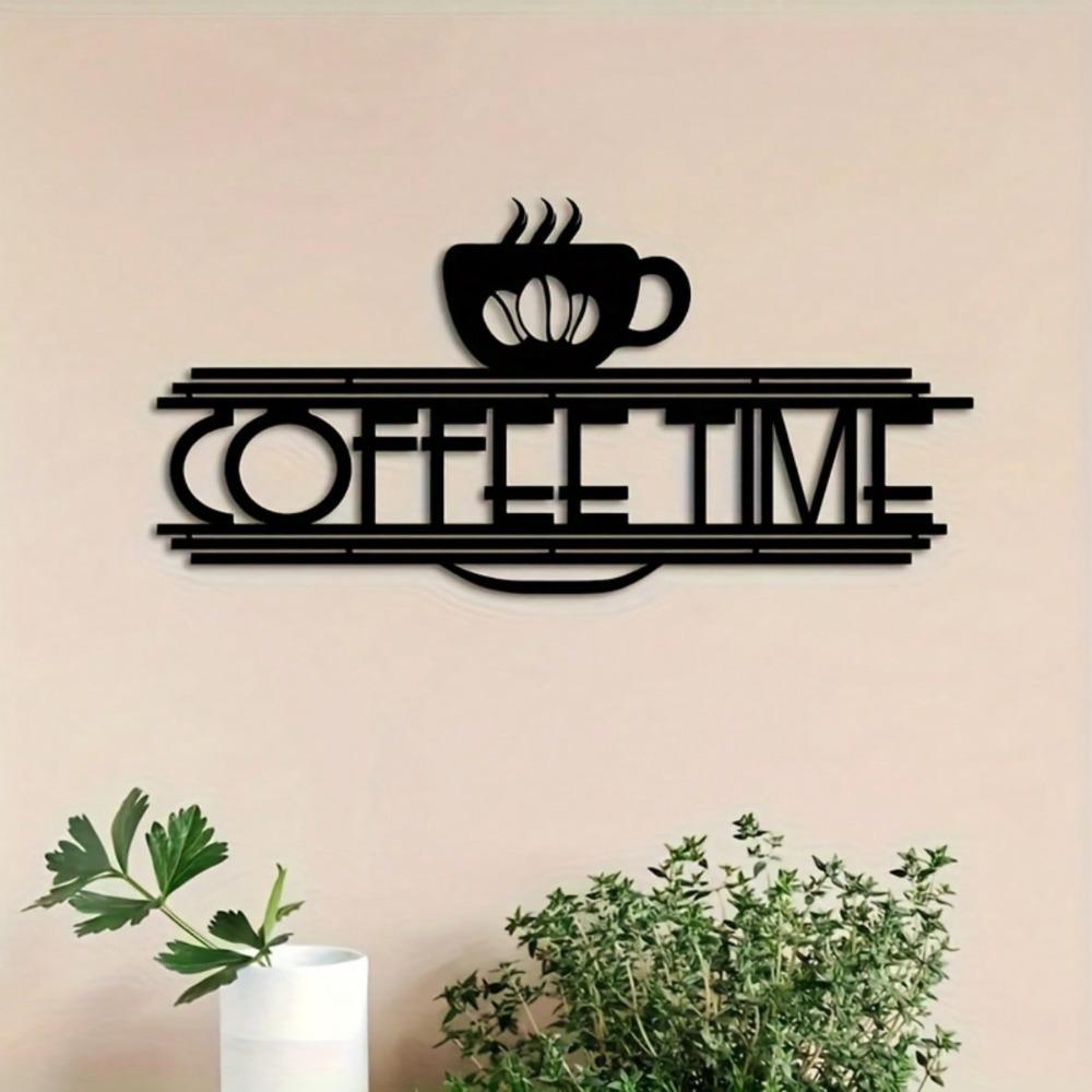 Laser Cut Iron Metal Wall Art Sign Coffee Cup Bean Design Minimalist Black Home Decor Office Cafe Kitchen Hanging Gift