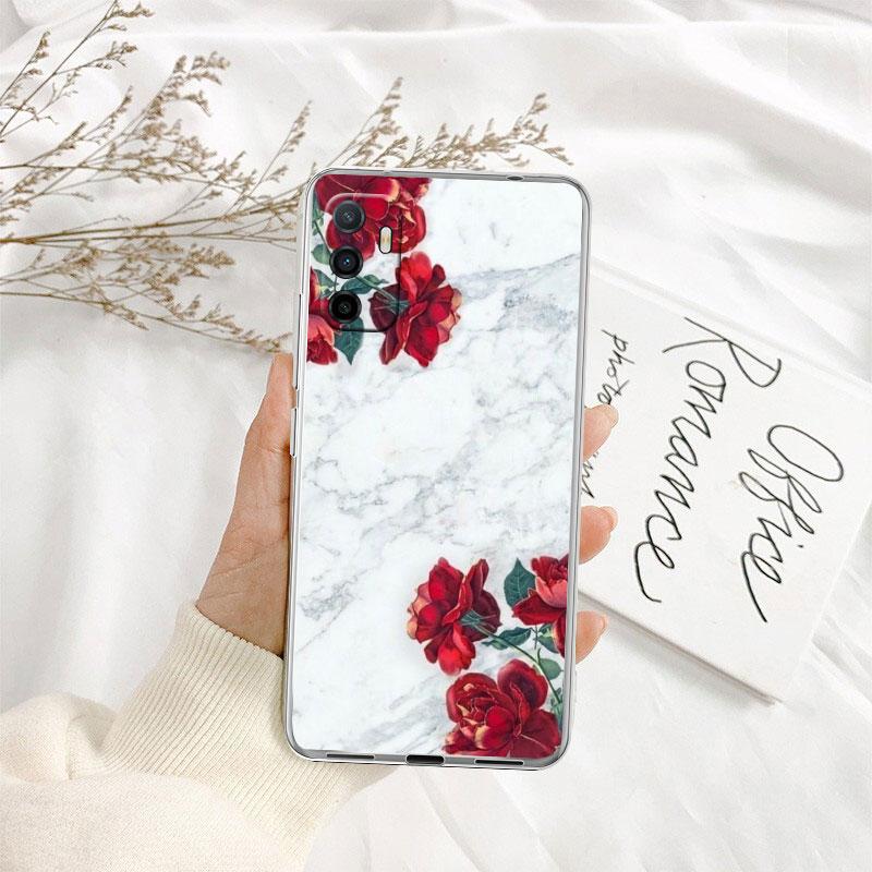 Red Rose Marble Transparent Phone Case for Samsung Galaxy A04 A04S A14 A23 A34 A54 M23 M33 M52 M53