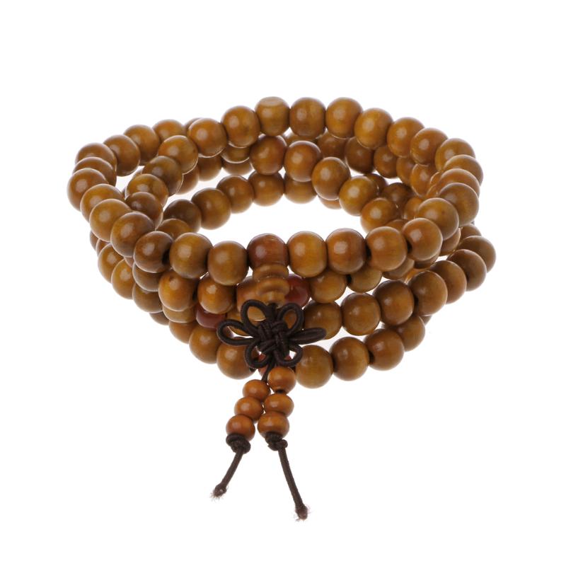 Natural Sandalwood 8mm Beads Bracelets 108 Wood Beads Buddha Prayer Jewelry