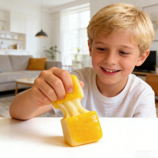 Yellow Rice Cake Squeeze Toy Stress Anxiety Relief Stretchy Rice Cake Stress Toy Portable Simulated Food Decompression