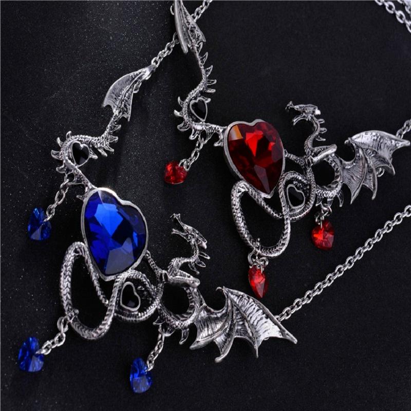 Gothic Heart-Shaped Zircon Dragon Pendant Couple Necklace Creative Metal Personality Couple Party Jewelry Accessories