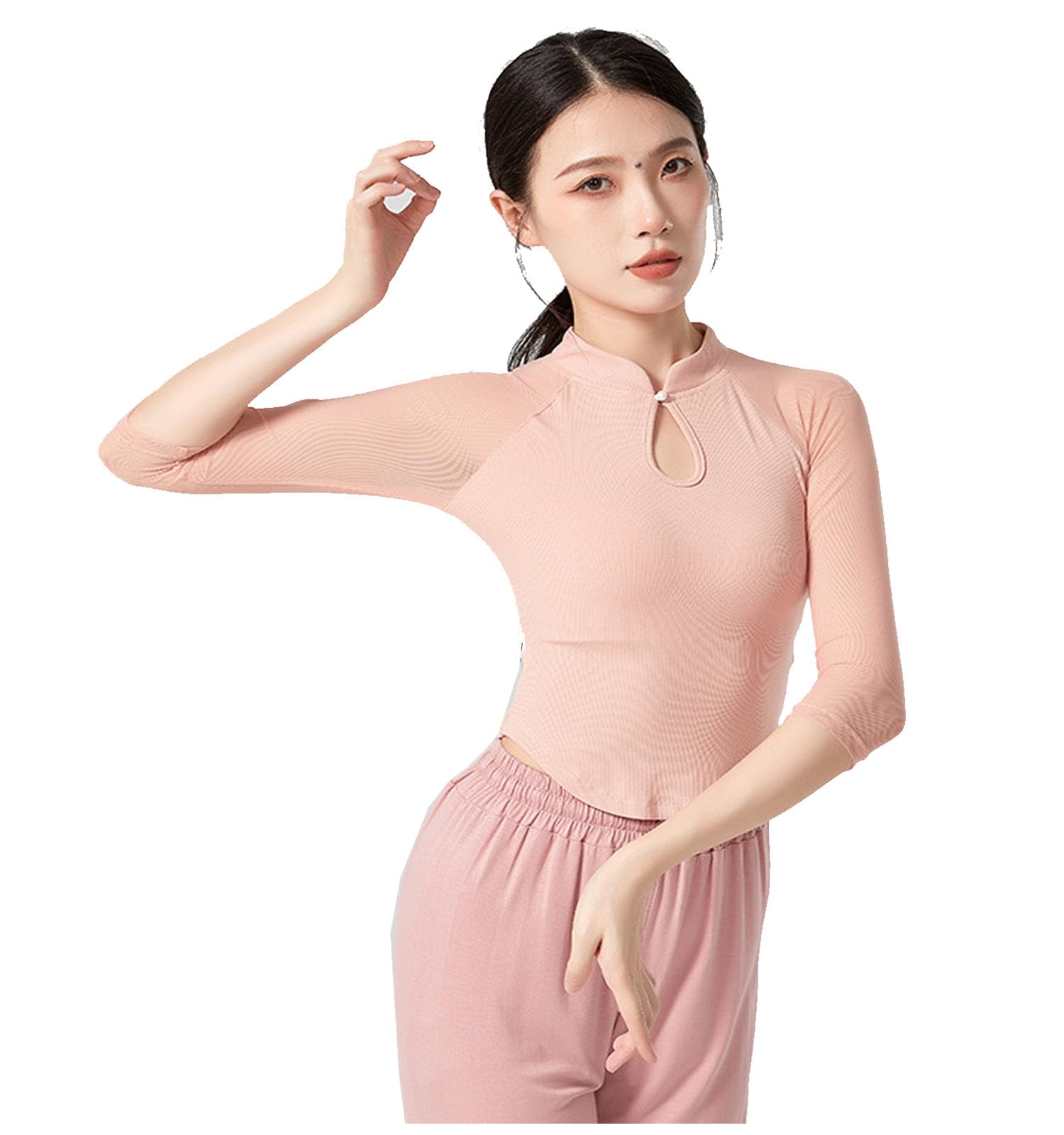 

Yuoku Ballet Dance Sleeve Short Practice Stretch Sheer Classical Dance Ballroom Dance Refreshing and Elegant Sheer Women s Costume, 5/8 Top, Length,