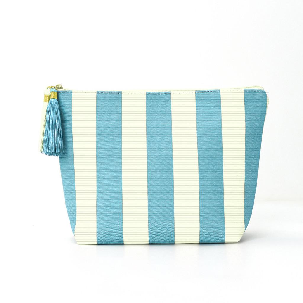 

Corduroy Striped Storage Bag With Zipper For Travel And Daily Use Blue White
