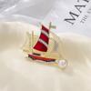 Exquisite Rhinestone Blue Sailboat Brooches For Women Men Elegant Luxury Pearl Boat Brooch Pins Office Party Jewelry Gifts