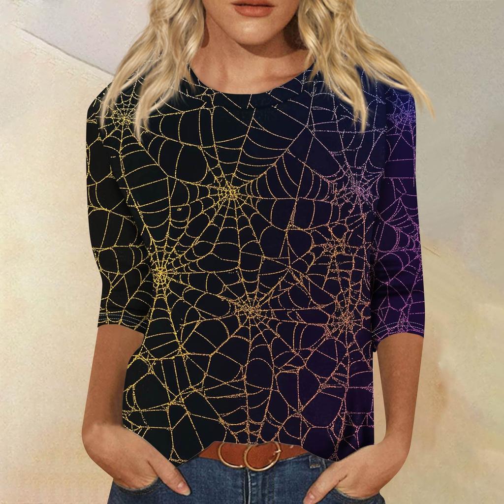 Women's Fashion Casual Round Neck 3/4 Sleeve Loose Printed T-Shirt Ladies Top