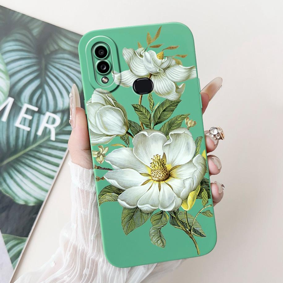 For Samsung Galaxy A10 A10S M01S Phone Case Fashion Flower Back Cover Liquid Silicone Protector on Samsung A 10 Shockproof Funda