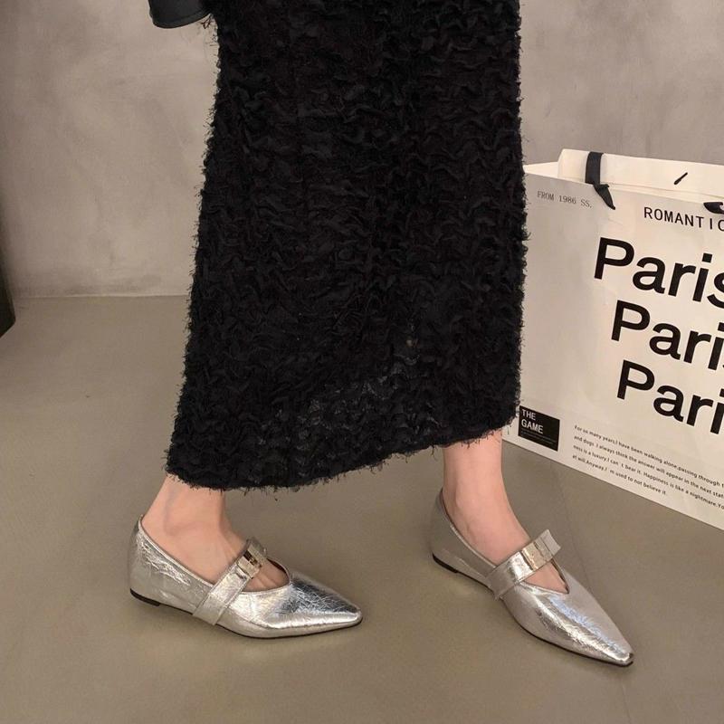 Mode Übergröße 42 Neue Damen Ballerinas Mary Janes Silberfarben Spitze Bequeme Gummisohle Modische Koreanische Sle Casual Schuhe