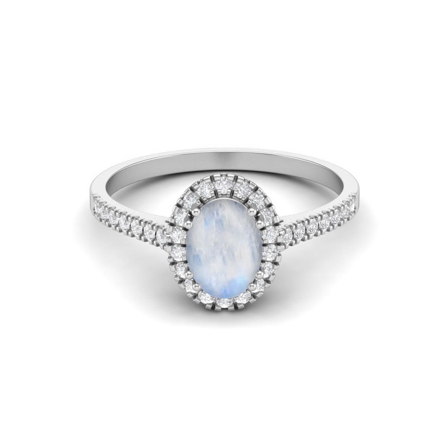 

7x5 mm Oval Moonstone Halo 925 Sterling Silver Engagement Anniversary Women Ring 5 білий