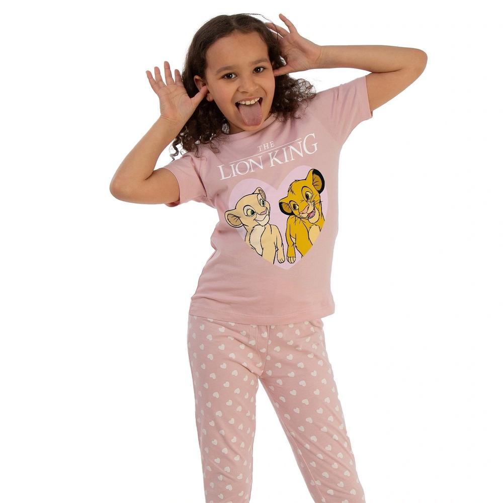 The Lion King Girls Hearts All-Over Print Short-Sleeved Long Pyjama Set