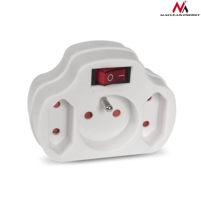 Prise de courant triple - Maclean Energy - MCE142 - Interrupteur illuminé - Protection enfants - 250V 16A