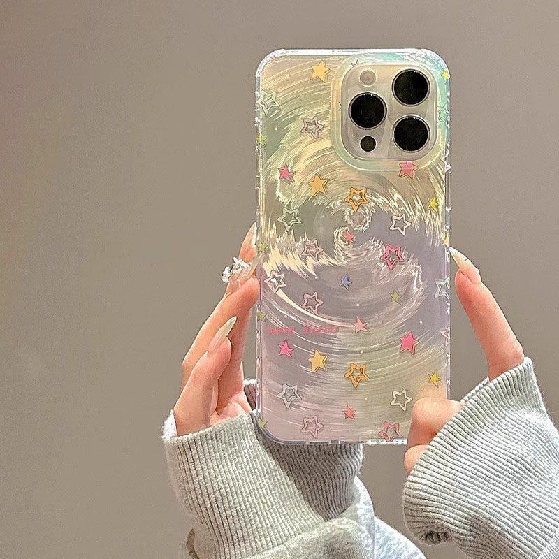 Iridescent Glossy Phone Case for iPhone 11 13 14 15 16 17 Pro 17 13 14 15 Pro Max High Quality Fantasy Floral Style Full Protection Shell