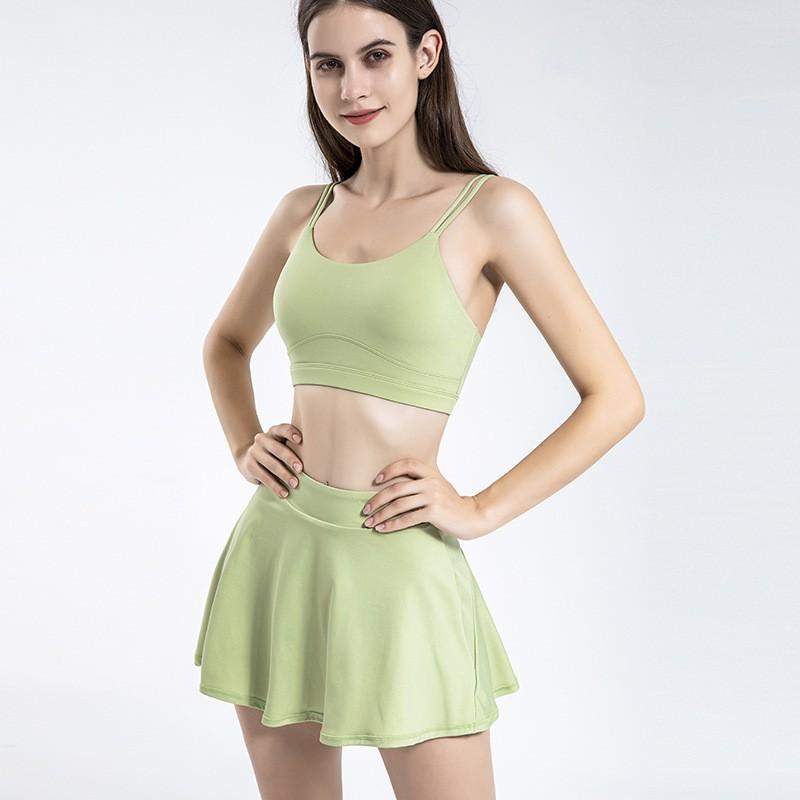 Womens Yoga Tennis Workout Set With Sports Bra Skort Shorts - Breathable Stretch Fitness Outfit Running Gym