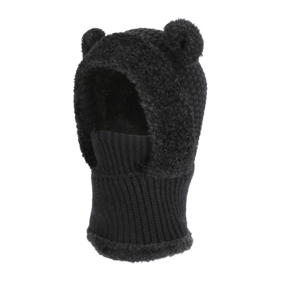 Fluffy Bear Ear Knitted Hat Solid Color Scarf Cap Fashion Baby Hooded Hat Toddler