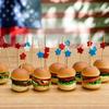 100 PIEZAS Palillos Desechables para Cócteles, Decoración de Estrella del Día de la Independencia, Brochetas de Bambú para Aperitivos Frutas Hamburguesas Pasteles