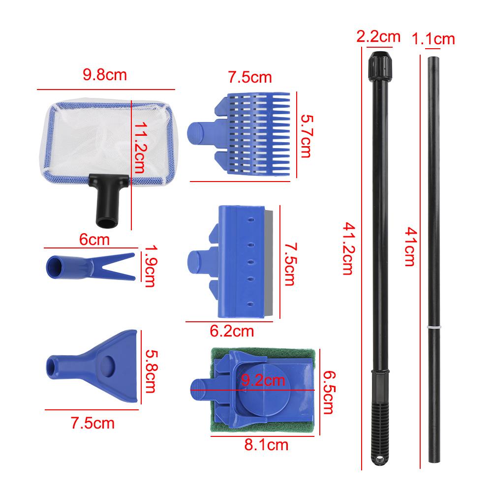 5 In 1 Adjustable Aquarium Tank Clean Set Aquarium Cleaning Tools Aquarium Cleaner Fish Net Gravel Rake Algae Scraper Fork Sponge Brush