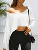 Women's Off Shoulder Crop Top Batwing Long Sleeve Boat Neck Loose T Shirt
