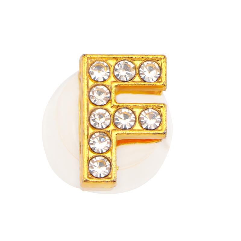 New Gold Letter Alphabet Shoes Charms Metal Button Rhinestone Crown Shoe Decorations Garden Shoes Accessories for Women Man 1PCS
