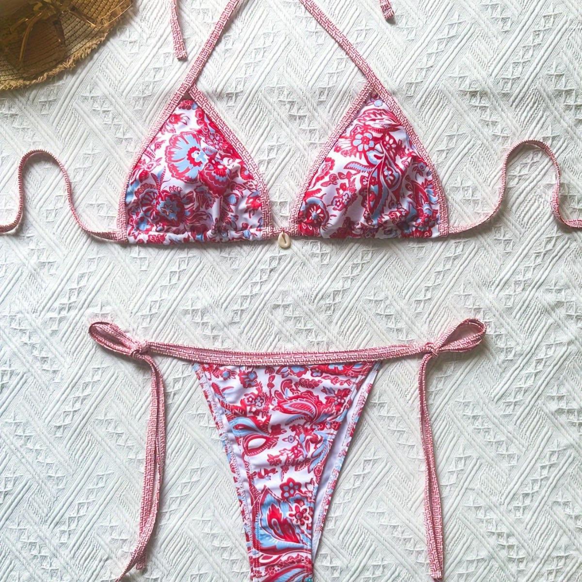 

2024 High-End European & American Women s Printed Backless Tie-Up Bikini Small
