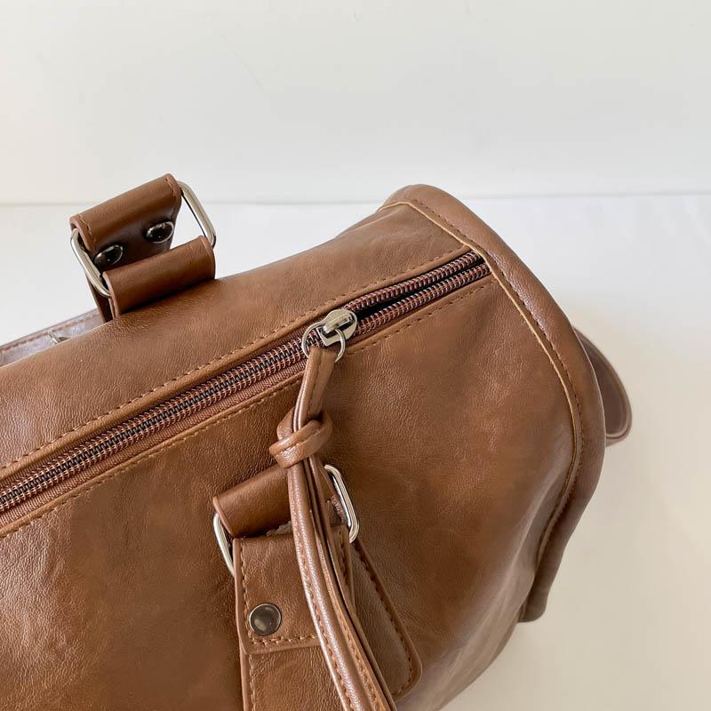 Faux Leather Duffel Bag Women's Fashion Shoulder Tote with Front Zip Pocket