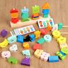 40pcs Building Blocks 30 Cards Wooden Expression Set Bead String Attention Training Toy for Kids Logical Skills Christmas Gifts