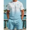 Men'S Tropical Floral Print Crew Neck Short Sleeve T-Shirt and Drawstring Waist Shorts Set