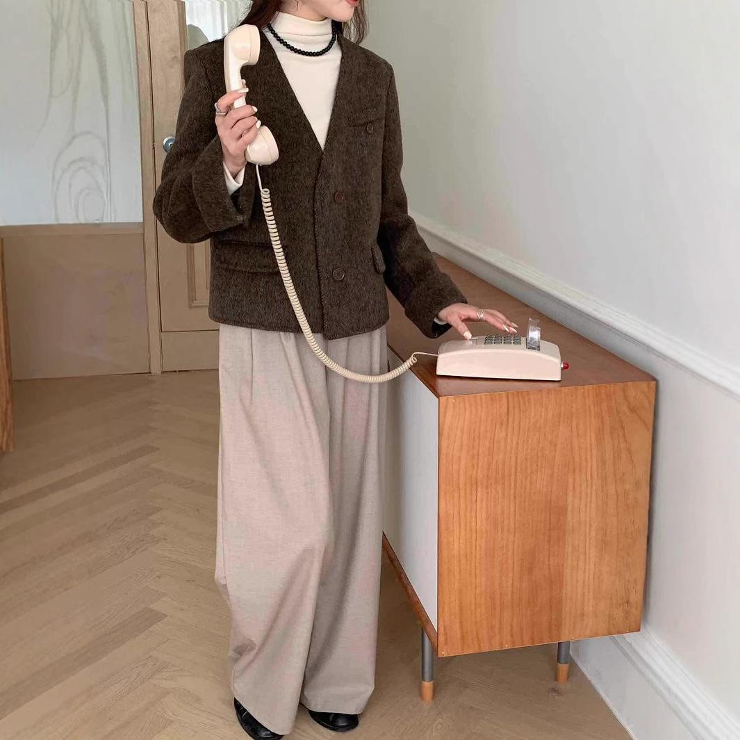 

Короткое двухстороннее шерстяное пальто в корейском стиле для женщин, новое тонкое шерстяное пальто на осень и зиму для невысоких людей M