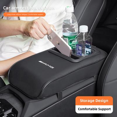 Car Armrest Box Cushion Leather Soft Pad With Cup Holder For Mercedes Benz AMG W205 W203 W204 W211 W212 W213 W206 W210 W124 W246