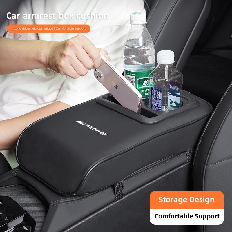 Car Armrest Box Cushion Leather Soft Pad With Cup Holder For Mercedes Benz AMG W205 W203 W204 W211 W212 W213 W206 W210 W124 W246