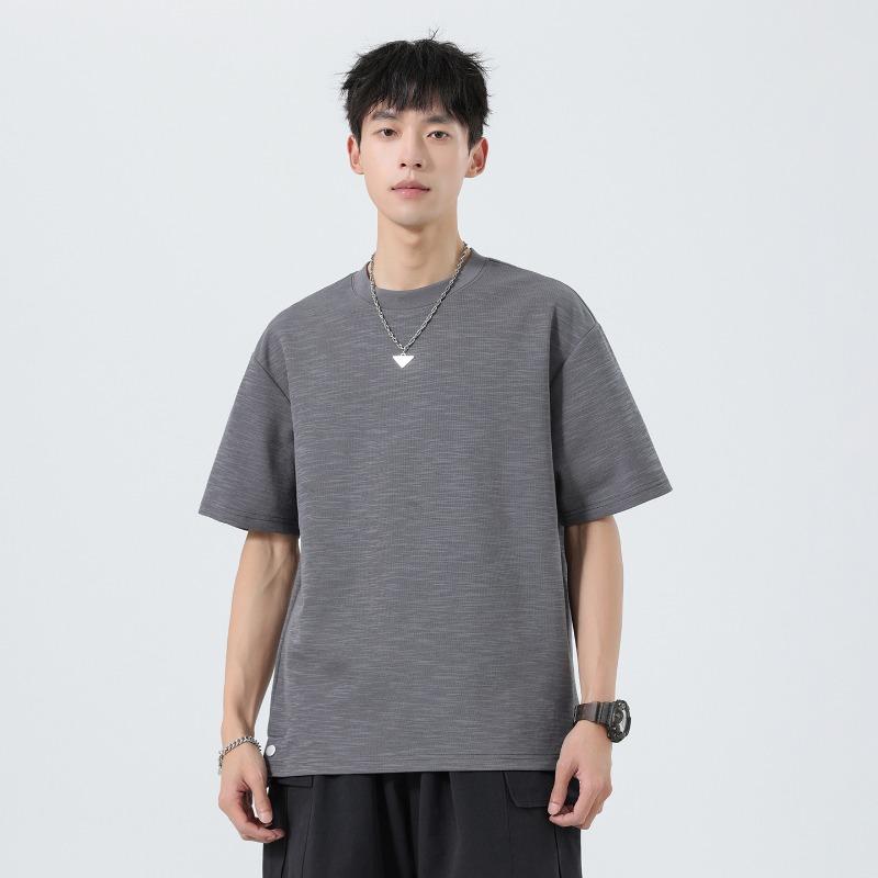 Men Waffle Knit Solid T Shirt Crew Neck Short Sleeve Loose Casual Minimal Texture Daily Street Summer Top